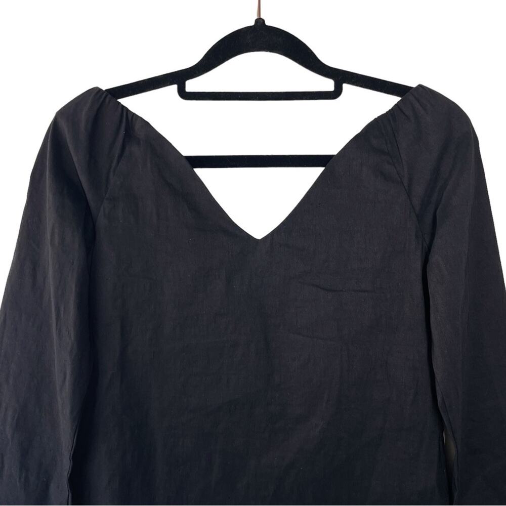 Beaufille Black Off Shoulder Chic Feminine Linen Blend V Neck Bia Top - 2 $325 - Picture 6 of 10